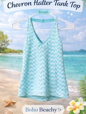Chevron Halter Tank Top - Aqua Small